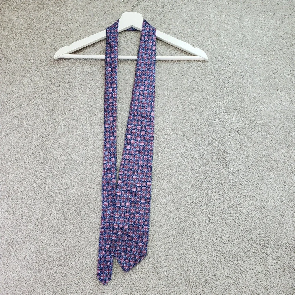 Robert Talbott Silk‎ Tie Handsewn Made in USA Geometric Pattern Blue Red Office